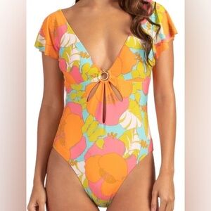 Trina Turk Floral One Piece Swimsuit - Orange, Pink, Blue